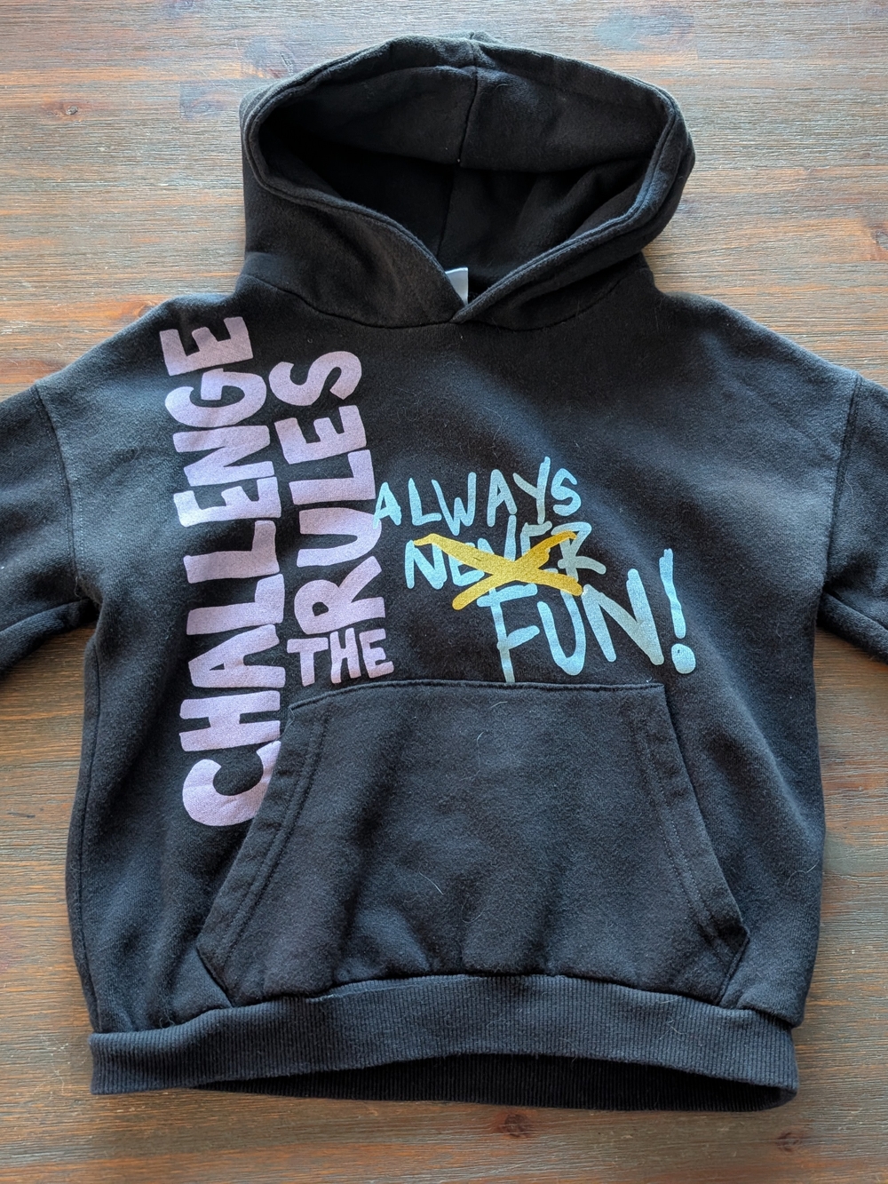 Zara Black Kids Hoodie with Pastel Graphic Text